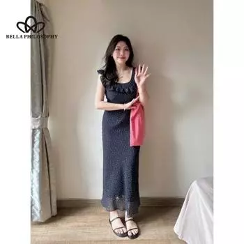 Летние платья, новые тонкие женские платья высокого класса с французским темпераментом, абсолютно красивые платья с цветочным принтом S