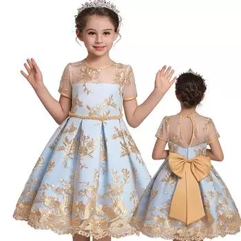 Летние платья с цветочным узором для девочек, элегантные платья подружки невесты принцессы для девочек на вечеринку, свадьбу, вечер, детская одежда для детей 3-10 лет 110CM шампанского