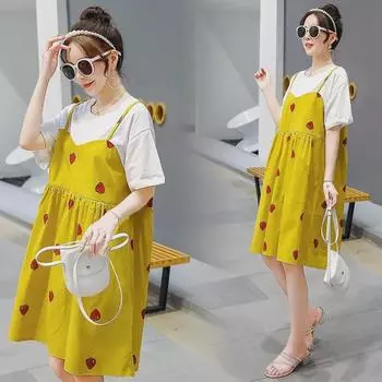 Летние платья свободного кроя для беременных 2023 года — стиль знаменитостей, средняя и длинная длина, прикрывающий живот дизайн XL (120-145 jin)