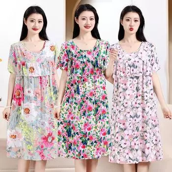 Летние платья Тонкие свободные пижамы с короткими рукавами для мам Пижамы и домашняя одежда 2XL