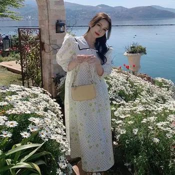 Летние платья во французском стиле с милой волной и цветочным принтом для женщин, большие женские платья с короткими рукавами M