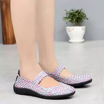 Летние плетеные пляжные сандалии женские повседневные мягкие плетеные туфли Мэри Джейн на плоской подошве спортивные легкие сандалии 36 розовый