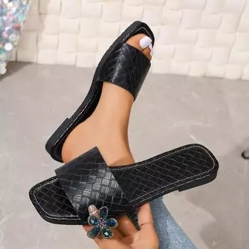 Летние плетеные тапочки, женские новые трендовые роскошные сандалии на плоской подошве, женские шлепанцы, уличная брендовая дизайнерская женская обувь, большой размер 42 36