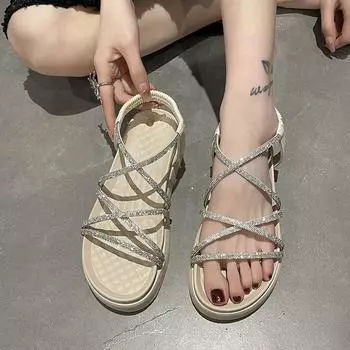 Летние плоские толстые пляжные римские сандалии для женщин 35 чёрный