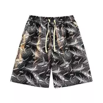 Летние пляжные брюки мужские уличные брюки с принтом бриджи пара пляжный отдых повседневные брюки XXXXXL чёрный