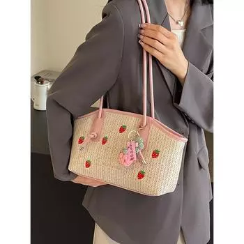 Летние пляжные праздничные соломенные сумки для женщин, новая большая вместительная модная сумка для шоппинга, женская повседневная сумка на одно плечо