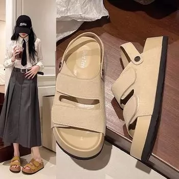 Летние пляжные ретро римские сандалии на толстой подошве для женщин 35 чёрный