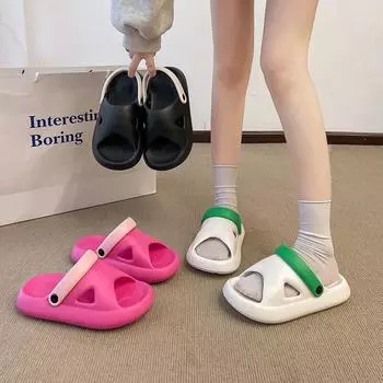 Летние пляжные сандалии, женская обувь, женские тапочки, сабо на платформе, садовая обувь, уличные тапочки на плоской подошве, домашние шлепанцы для улицы 36 чёрный