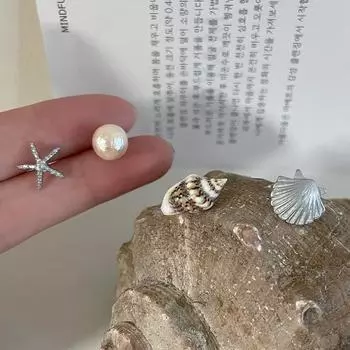 Летние пляжные серьги-гвоздики с ракушками, морскими звездами, изысканные и милые серьги-ракушки для отпуска, нишевые серьги из жемчуга премиум-класса Silver-plated needle