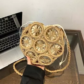 Летние пляжные соломенные плетеные сумки, ретро-сумки через плечо с вырезом, дорожные пляжные соломенные маленькие сумки через плечо для женщин, универсальные, повседневные 21*7*14cm бежевый