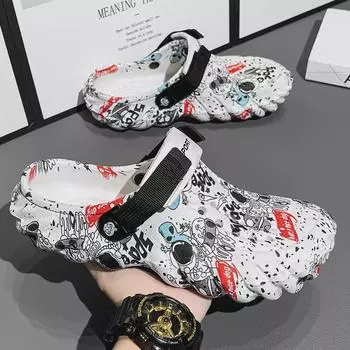 Летние пляжные тапочки Baotou 2024 года из дышащей ткани для мужчин – универсальная, молодежная повседневная обувь двойного назначения больших размеров. 43 белый