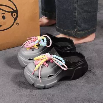 Летние пляжные тапочки из ЭВА на толстой подошве, женские домашние шлепанцы на толстой платформе, женские модные нескользящие шлепанцы для ванной комнаты, 2024 40-41 темно серый