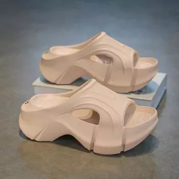 Летние пляжные тапочки на танкетке из ЭВА для женщин, толстые домашние тапочки на платформе, женские легкие нескользящие шлепанцы для ванной 34 чёрный