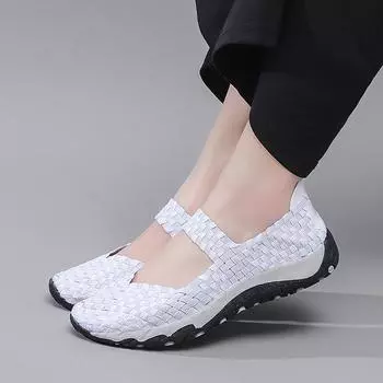 Летние пляжные туфли Мэри Джейн с оплеткой, женские повседневные тканые мягкие уличные сандалии 35 белый