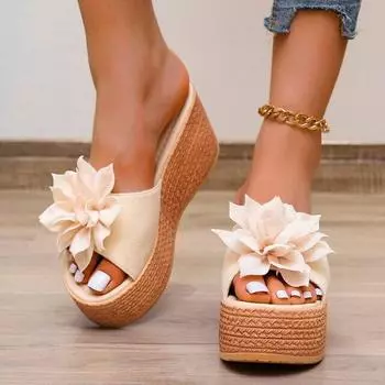 Летние пляжные женские тапочки на танкетке размера выше, женские сандалии с бантом-бабочкой и аппликацией, женские тапочки 34 зелёный