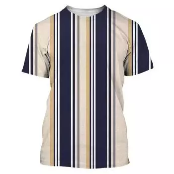 Летние полосатые мужские футболки с 3D принтом, простые, элегантные, спортивные, модные, повседневные, большого размера, с круглым вырезом, с короткими рукавами, футболки, топы S