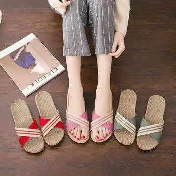 Летние полосатые женские домашние тапочки с противоскользящим покрытием 35 красный