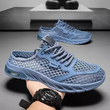 Летние полутапочки для мужчин. Модная мужская повседневная обувь на плоской подошве. Мягкая поддерживающая подошва. Мужские кроссовки. 39