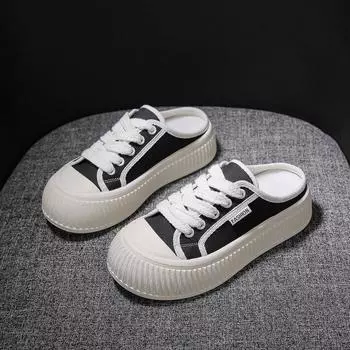 Летние полутапочки, парусиновая обувь, женская обувь, новые туфли для скейтборда, повседневные кроссовки 35 чёрный