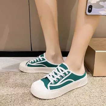 Летние полутапочки, парусиновая обувь, женская обувь, новые туфли без шнуровки для печенья, повседневная обувь 35 чёрный