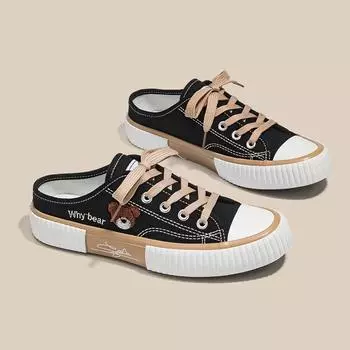 Летние полутапочки парусиновые туфли женские универсальные модные мокасины студенческие повседневные кроссовки без каблука 35 белый