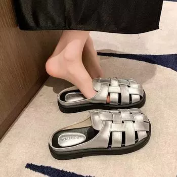 Летние полутапочки женские летние уличные тапочки плоские сандалии 35