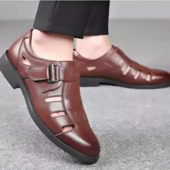 Летние полые кожаные туфли мужские повседневные кожаные сандалии дышащие дырчатые сандалии мужские тапочки мужская обувь 39 коричневый