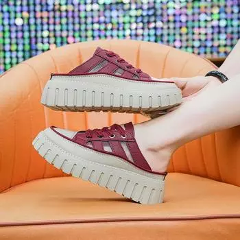 Летние полые тапочки сандалии универсальные полутапочки верхняя одежда женская обувь мода толстая подошва дышащая мягкая подошва 35