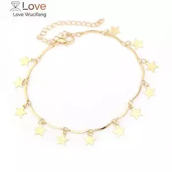 Летние популярные цепочки простые металлические звездочки на щиколотку женские пляжные украшения крошечные золотые аксессуары в стиле бохо украшения для ног подарок дорожный браслет на щиколотку 19cm