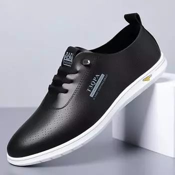 Летние популярные дышащие легкие мокасины мужские туфли для вождения универсальные рабочие туфли для мужчин простые белые 38 чёрный