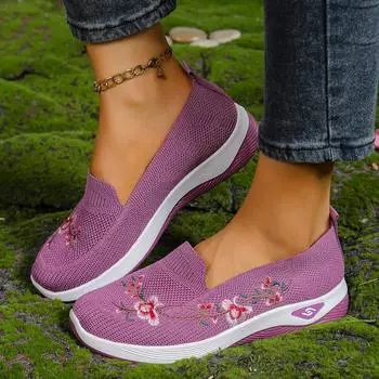 Летние популярные распродажи тканые дышащие туфли на плоской подошве для мам весна-лето из старой пекинской ткани женские ретро этнические туфли с вышивкой 35 лавандовый