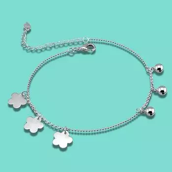 Летние популярные серебряные украшения, браслет из стерлингового серебра 925 пробы, милый цветок, подвеска, дизайн, однотонный серебряный браслет, женские аксессуары для ног 28CM