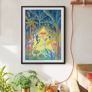 Летние постеры с танцовщицей в тропических джунглях, костер, вечерние принты, настенная живопись на холсте, ботанические растения, фотографии для домашнего декора комнаты 21x30cm No Framed белый