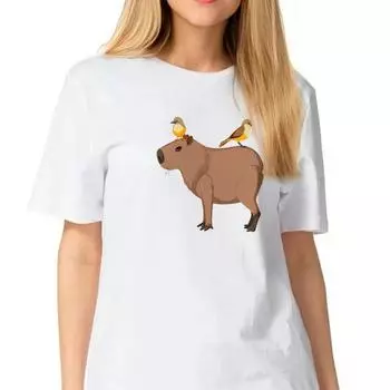 Летние повседневные белые хлопковые топы с короткими рукавами и принтом капибары больших размеров, женские футболки с круглым вырезом XXXL