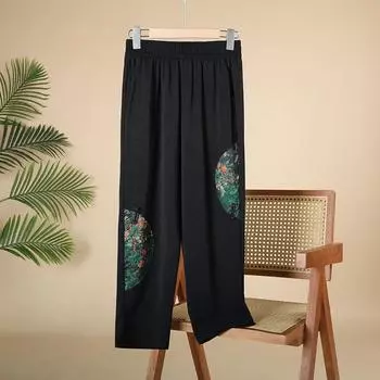 Летние повседневные брюки, эластичные женские брюки, свободные брюки больших размеров для мам среднего и пожилого возраста, девятиминутные брюки, брюки Harun 2XL
