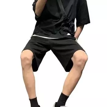 Летние повседневные брюки-карго для подростков, свободные дышащие спортивные шорты с укрепленными карманами, модная уличная одежда для отпуска, путешествий, школы M чёрный