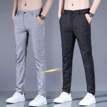 Летние повседневные брюки, мужские эластичные брюки в клетку, спортивные брюки снаружи, тонкий срез 28 серый
