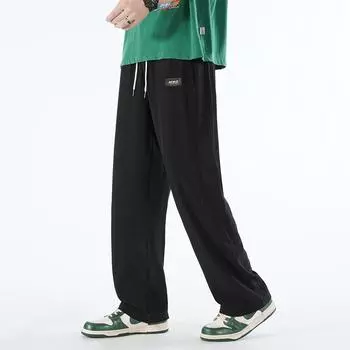 Летние повседневные брюки мужские весенне-осенние свободные и универсальные прямые спортивные брюки XXXXL чёрный