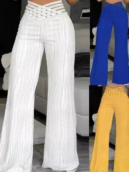 Летние повседневные брюки с высокой талией, драпированные плиссированные брюки с эффектом ряби на воде, широкие брюки для женщин S белый