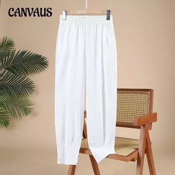 Летние повседневные девятиминутные брюки больших размеров, прямые свободные брюки с эластичной резинкой на талии M белый