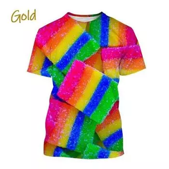 Летние повседневные футболки с 3D принтом конфет и шоколада, мужская модная одежда унисекс, спортивные футболки XXS