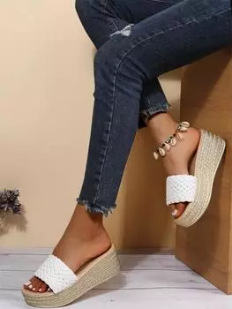 Летние повседневные и удобные туфли на танкетке с круглым носком и лодочкой, однотонные модные сексуальные женские сандалии 35