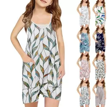 Летние повседневные комбинезоны для девочек, свободный комбинезон без рукавов на бретельках, шорты, широкий комбинезон, наряды с карманами 120 чёрный