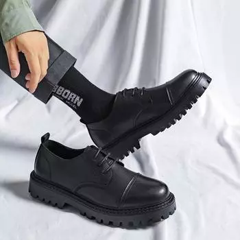Летние повседневные кожаные туфли мужские британские низкие туфли Martin Boots British Men s Shoes 21255-R 38 чёрный