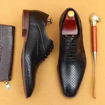 Летние повседневные кожаные туфли, мужские туфли из натуральной коровьей кожи, дышащие, деловые, классные кожаные туфли 40 коричневый