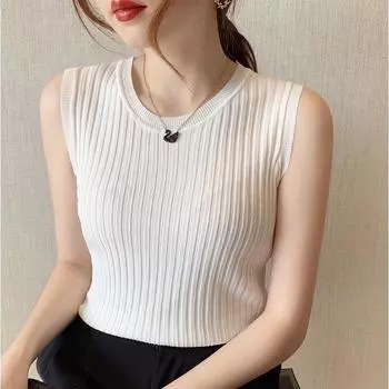 Летние повседневные майки без рукавов с круглым вырезом, женские модные облегающие однотонные пуловеры, майки, женские майки, простые офисные женские жилеты 26230 One Size белый