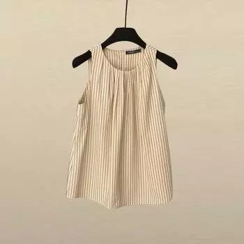 Летние повседневные майки без рукавов с полосатым принтом и круглым вырезом ZANZEA XL бежевый