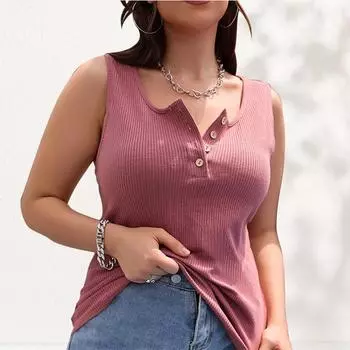 Летние повседневные майки без рукавов, женские майки с U-образным вырезом и бретельками, свободные женские футболки, модные однотонные тонкие жилеты 2023 28071 M чёрный