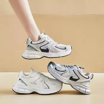 Летние повседневные массивные кроссовки для женщин, дышащая сетка, уличные кроссовки на шнуровке, женские легкие нескользящие прогулочные туфли, теннисные кроссовки 35 бежевый