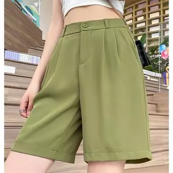 Летние повседневные модные однотонные шорты с высокой талией, женские уличные шорты в корейском стиле, женские трендовые прямые широкие брюки S